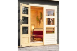 KARIBU Gartenhaus Northeim 4, Terragrau, Fichtenholz 40mm, 724 X 309 X 229 Cm, Pultdach, Anbau 3m Mit Rückwand -Dopple Geschaft 30561 4 03.jpg