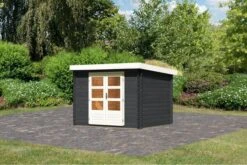 KARIBU Gartenhaus Bastrup 3, Anthrazit, Fichtenholz 28mm, 297 X 237 X 220 Cm, Pultdach, Eco Doppelflügeltür