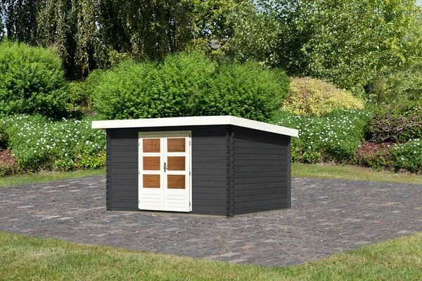 KARIBU Gartenhaus Bastrup 7, Anthrazit, Fichtenholz 28mm, 357 X 297 X 222 Cm, Pultdach, Eco Doppelflügeltür 4 KARIBU Gartenhaus Bastrup 7, Anthrazit, Fichtenholz 28mm, 357 X 297 X 222 Cm, Pultdach, Eco Doppelflügeltür – Bild 2