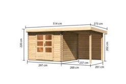 KARIBU Gartenhaus Bastrup3 , Naturbelassen, Fichtenholz 28mm, 514,5 X 237 X 220 Cm, Pultdach, Anbau 2m Mit Rückwand -Dopple Geschaft 30563 2 05.jpg