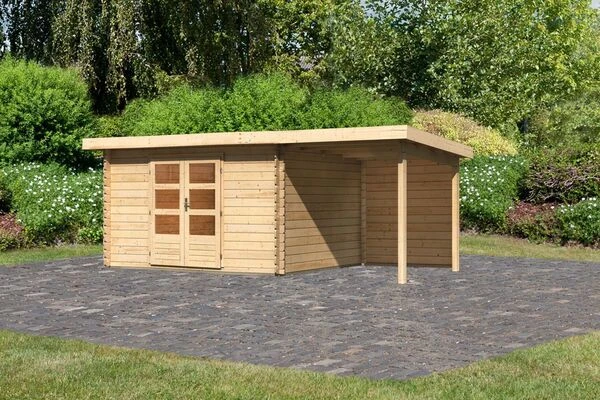 KARIBU Gartenhaus Bastrup7 , Naturbelassen, Fichtenholz 28mm, 574,5 X 297 X 222 Cm, Pultdach, Anbau 2m Mit Rückwand 3 KARIBU Gartenhaus Bastrup7 , Naturbelassen, Fichtenholz 28mm, 574,5 X 297 X 222 Cm, Pultdach, Anbau 2m Mit Rückwand