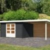 KARIBU Gartenhaus Bastrup 7 , Anthrazit, Fichtenholz 28mm, 674 X 297 X 222 Cm, Pultdach, Anbau 3m Mit Rückwand
