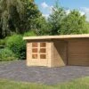 KARIBU Gartenhaus Bastrup2 , Naturbelassen, Fichtenholz 28mm, 554 X 237 X 220 Cm, Pultdach, Anbau 3m Mit Rückwand 1 KARIBU Gartenhaus Bastrup2 , Naturbelassen, Fichtenholz 28mm, 554 X 237 X 220 Cm, Pultdach, Anbau 3m Mit Rückwand -Dopple Geschaft 30566 1 01.jpg