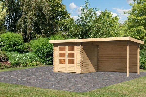 KARIBU Gartenhaus Bastrup2 , Naturbelassen, Fichtenholz 28mm, 554 X 237 X 220 Cm, Pultdach, Anbau 3m Mit Rückwand 3 KARIBU Gartenhaus Bastrup2 , Naturbelassen, Fichtenholz 28mm, 554 X 237 X 220 Cm, Pultdach, Anbau 3m Mit Rückwand