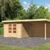 KARIBU Gartenhaus Bastrup5 , Naturbelassen, Fichtenholz 28mm, 614,5 X 297 X 222 Cm, Pultdach, Anbau 3m Mit Rückwand -Dopple Geschaft 30566 7 01.jpg
