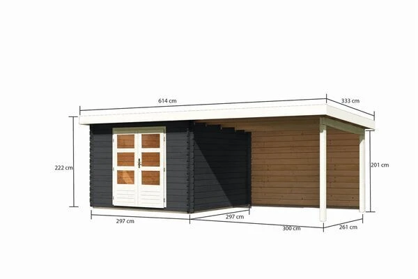 KARIBU Gartenhaus Bastrup5 , Anthrazit, Fichtenholz 28mm, 614 X 297 X 222 Cm, Pultdach, Anbau 3m Mit Rückwand 7 KARIBU Gartenhaus Bastrup5 , Anthrazit, Fichtenholz 28mm, 614 X 297 X 222 Cm, Pultdach, Anbau 3m Mit Rückwand – Bild 5