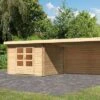 KARIBU Gartenhaus Bastrup 5, Naturbelassen, Fichtenholz 28mm, 714,5 X 297 X 222 Cm, Pultdach, Anbau 4m Mit Rückwand -Dopple Geschaft 30568 2 01.jpg