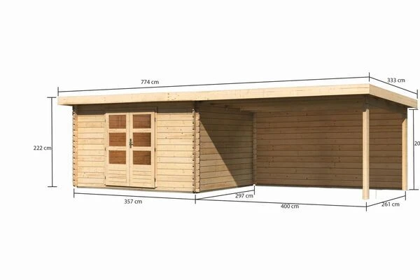 KARIBU Gartenhaus Bastrup 7, Naturbelassen, Fichtenholz 28mm, 774,5 X 297 X 222 Cm, Pultdach, Anbau 4m Mit Rückwand 7 KARIBU Gartenhaus Bastrup 7, Naturbelassen, Fichtenholz 28mm, 774,5 X 297 X 222 Cm, Pultdach, Anbau 4m Mit Rückwand – Bild 5