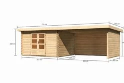 KARIBU Gartenhaus Bastrup 7, Naturbelassen, Fichtenholz 28mm, 774,5 X 297 X 222 Cm, Pultdach, Anbau 4m Mit Rück- Und Seitenwand -Dopple Geschaft 30570 3 05.jpg