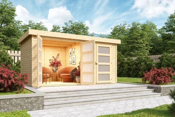 KARIBU Mittelwandhaus Mühlentrup 2, Naturbelassen, Fichtenholz 19mm, 428 X 272 X 212 Cm, Flachdach 3 KARIBU Mittelwandhaus Mühlentrup 2, Naturbelassen, Fichtenholz 19mm, 428 X 272 X 212 Cm, Flachdach