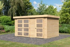 KARIBU Mittelwandhaus Mühlentrup 2, Naturbelassen, Fichtenholz 19mm, 428 X 272 X 212 Cm, Flachdach 13 KARIBU Mittelwandhaus Mühlentrup 2, Naturbelassen, Fichtenholz 19mm, 428 X 272 X 212 Cm, Flachdach -Dopple Geschaft 30572 1 02.jpg