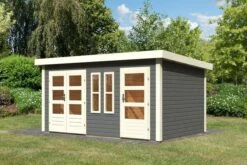 KARIBU Mittelwandhaus Schönbuch 2, Terragrau, Fichtenholz 38mm, 458 X 276 X 228 Cm, Flachdach -Dopple Geschaft 30573 03.jpg