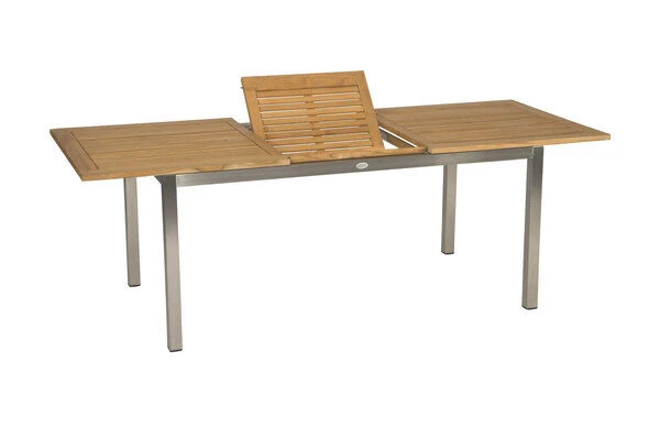 STERN Ausziehtisch, Silber/natur, Edelstahl/FSC-Teakholz, 162/220x90 Cm, Butterfly-Auszug 4 STERN Ausziehtisch, Silber/natur, Edelstahl/FSC-Teakholz, 162/220x90 Cm, Butterfly-Auszug – Bild 2