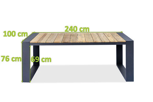OUTFLEXX Kona Esstisch, Dark Grey/natur, Alu/recycled FSC®-Teak, 240x100x76cm, Rustikal Gebürstet, U-Gestell 5 OUTFLEXX Kona Esstisch, Dark Grey/natur, Alu/recycled FSC®-Teak, 240x100x76cm, Rustikal Gebürstet, U-Gestell – Bild 3