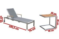 OUTFLEXX Sonnenliegen-Set, Silber, Edelstahl/FSC-Teak, 195,5x74x35cm, Mit Armlehnen, Inkl. Beistelltisch 45x45cm -Dopple Geschaft 4 16546.jpg