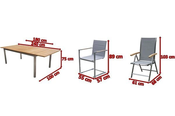 OUTFLEXX Set, Silber, 180/240 X 100 Cm, Edelstahl/Teak, Ausziehtisch, 4 Stühle Padded, 2 Multipositionssessel 7 OUTFLEXX Set, Silber, 180/240 X 100 Cm, Edelstahl/Teak, Ausziehtisch, 4 Stühle Padded, 2 Multipositionssessel – Bild 5