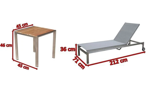OUTFLEXX 2er-Set Rollliege, Silber, Edelstahl/Teak, 212x71x36 Cm, Mit Beistelltisch 45x45cm 7 OUTFLEXX 2er-Set Rollliege, Silber, Edelstahl/Teak, 212x71x36 Cm, Mit Beistelltisch 45x45cm – Bild 5
