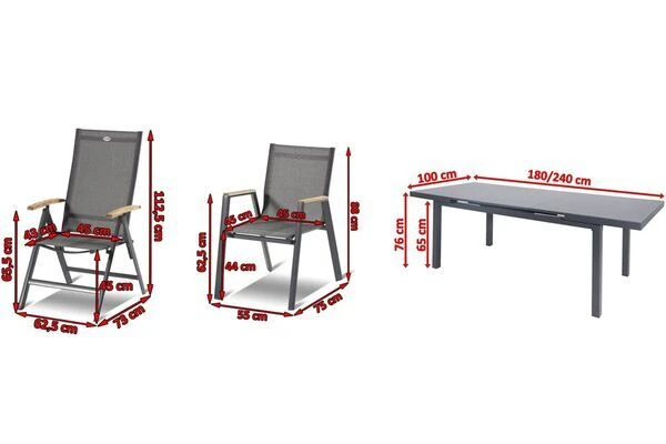 HARTMAN Aruba Teak Sitzgruppe, Xerix, Alu/Textilene, Tisch 180/240x100cm, 6 Stapel-, 2 Multipositionssessel 7 HARTMAN Aruba Teak Sitzgruppe, Xerix, Alu/Textilene, Tisch 180/240x100cm, 6 Stapel-, 2 Multipositionssessel – Bild 5