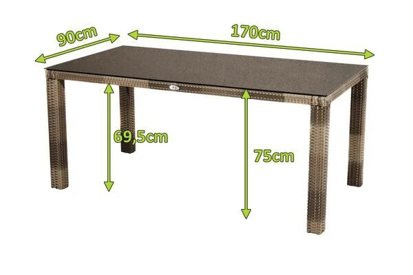 Ploß Rabida Dining Tisch, Champagner-meliert, Polyrattan, 170 X 90 Cm, Glasplatte In Steinoptik 7 Ploß Rabida Dining Tisch, Champagner-meliert, Polyrattan, 170 X 90 Cm, Glasplatte In Steinoptik – Bild 5