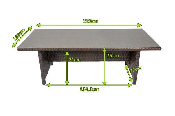 OUTFLEXX Dining Tisch, Braun Marmoriert, Polyrattan, 220 X 100 Cm, Tischplatte Spraystone, 6mm 7 OUTFLEXX Dining Tisch, Braun Marmoriert, Polyrattan, 220 X 100 Cm, Tischplatte Spraystone, 6mm – Bild 5