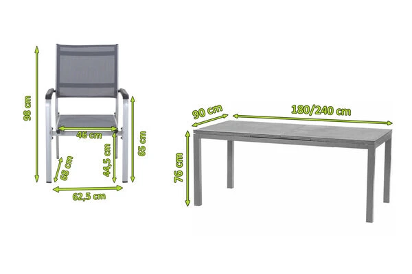 KETTLER Friends Esstischgarnitur, Silber/anthrazit, Alu/Textilene, Tisch 180/240 X 90 Cm, 6 Stapelsessel 7 KETTLER Friends Esstischgarnitur, Silber/anthrazit, Alu/Textilene, Tisch 180/240 X 90 Cm, 6 Stapelsessel – Bild 5