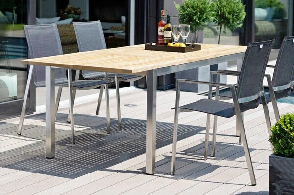 STERN Ausziehtisch, Silber/natur, Edelstahl/FSC-Teakholz, 162/220x90 Cm, Butterfly-Auszug 9 STERN Ausziehtisch, Silber/natur, Edelstahl/FSC-Teakholz, 162/220x90 Cm, Butterfly-Auszug – Bild 7